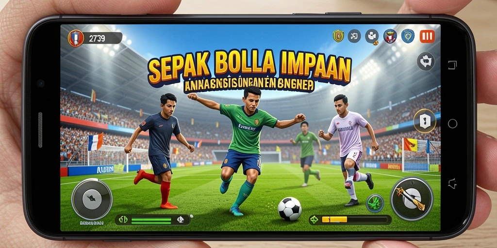 Tampilan gameplay seru di 2739 dengan aksi sepak bola nyata.