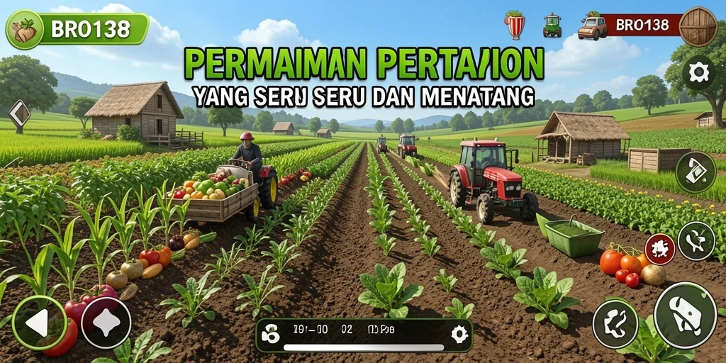 Tampilan permainan BRO138 dengan aktivitas bertani yang seru dan menarik.