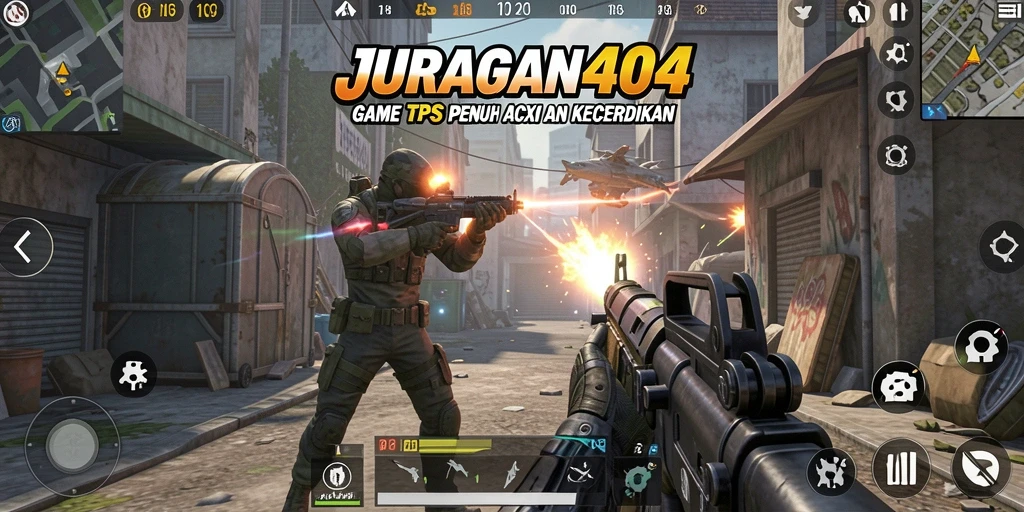 Screenshot menampilkan aksi pertempuran intens dalam JURAGAN404.