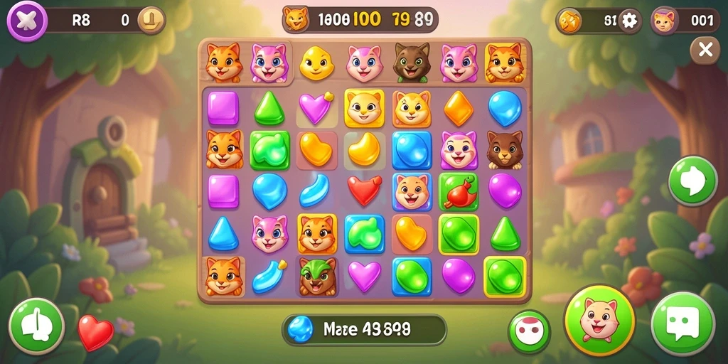 Screenshot gameplay RP8 yang menunjukkan aksi seru permainan Match-3.