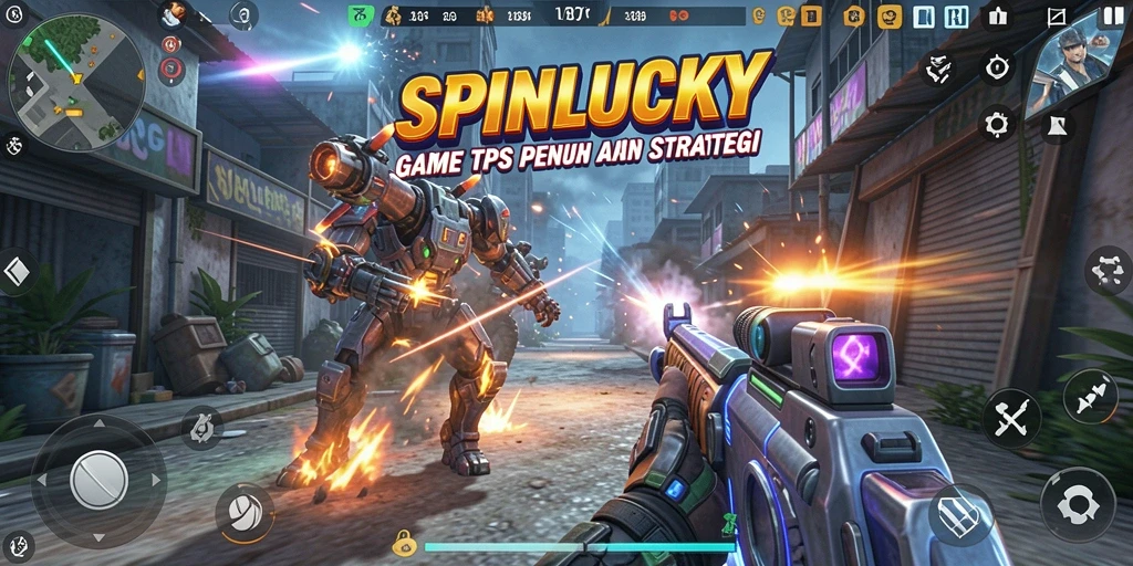 Tampilan gameplay SPINLUCKY dengan aksi TPS yang mendebarkan.