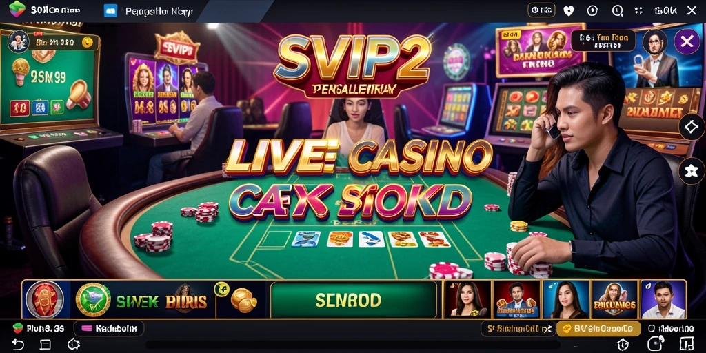 Screenshot gameplay SVIP2 dengan dealer langsung dan interaksi pemain.