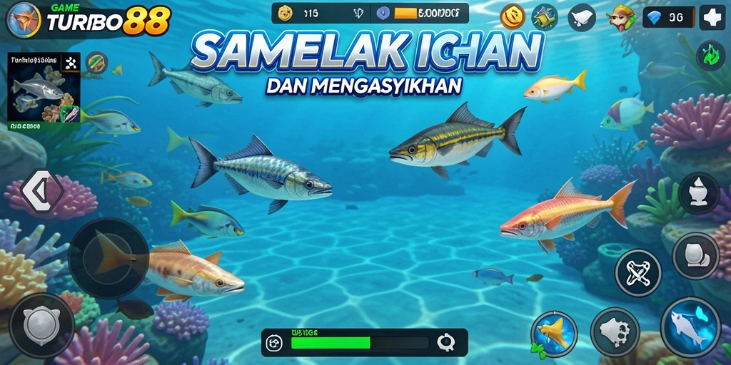 Tampilan gameplay seru dalam TURBO88 saat menembak ikan.