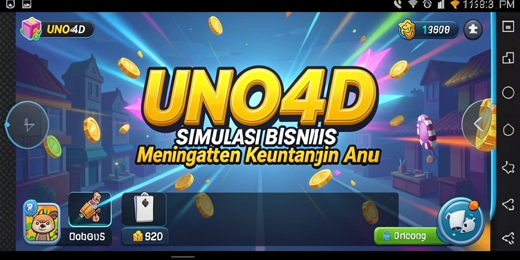 Screenshot utama gameplay UNO4D menampilkan simulasi bisnis yang mendebarkan.